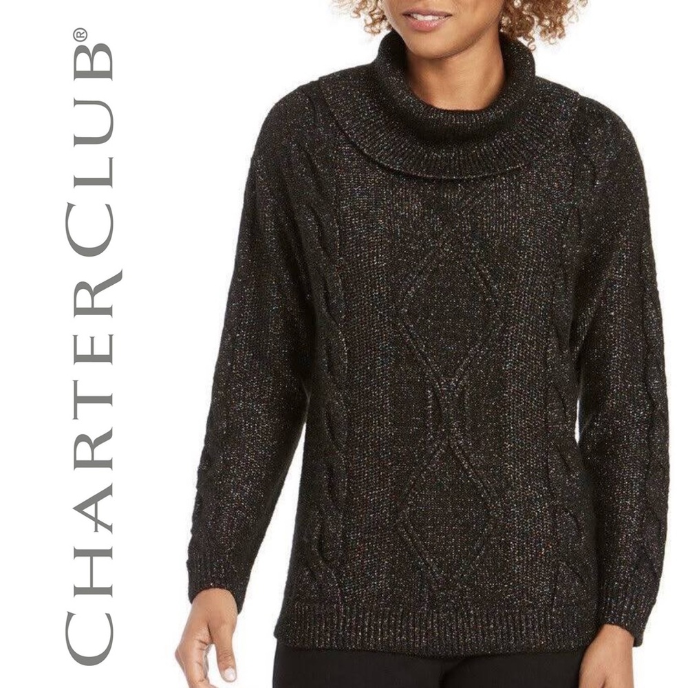 CHARTER CLUB NEW Womens Black Knit Turtleneck Pullover Size Small Petite